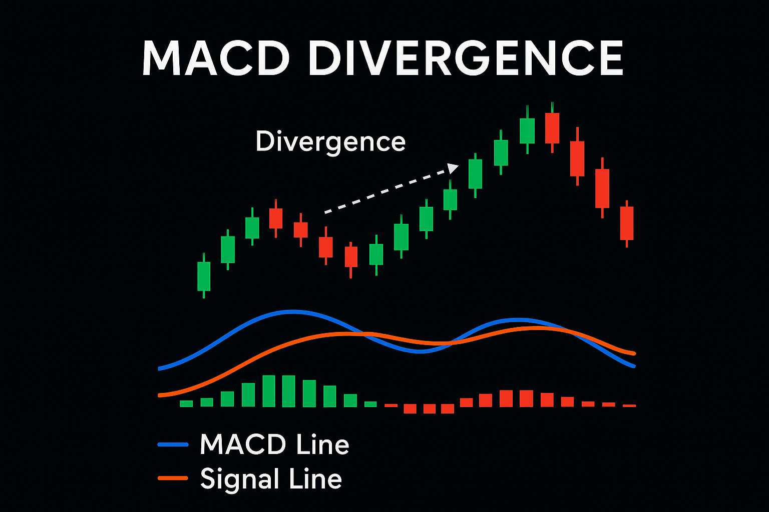 MACD divergence pattern analysis showing bullish and bearish divergence signals where price action contradicts MACD momentum, indicating potential trend reversal opportunities for advanced trading strategies